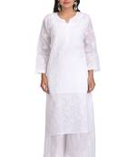 White Embroidered Cotton Chikankari Kurti