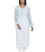Blue Embroidered Georgette Chikankari Kurti