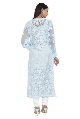 Blue Embroidered Georgette Chikankari Kurti 2