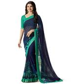 Blue printed georgette saree with blouse