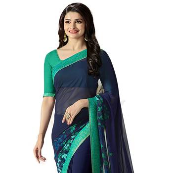 Blue printed georgette saree with blouse 2