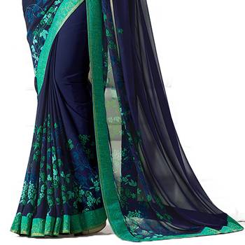 Blue printed georgette saree with blouse 3