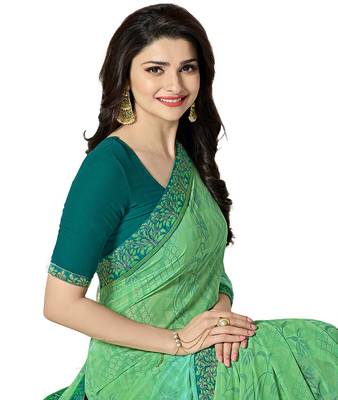 Green printed georgette saree with blouse 3