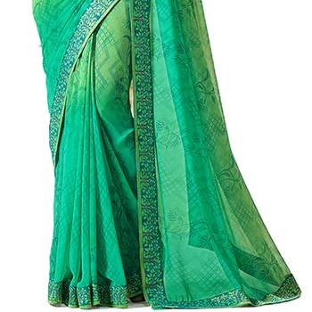 Green printed georgette saree with blouse 5