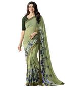 Green printed georgette saree with blouse