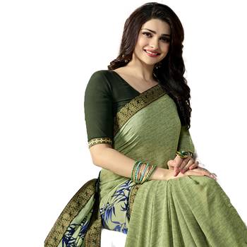 Green printed georgette saree with blouse 2