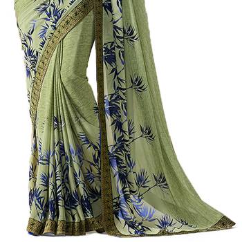 Green printed georgette saree with blouse 4