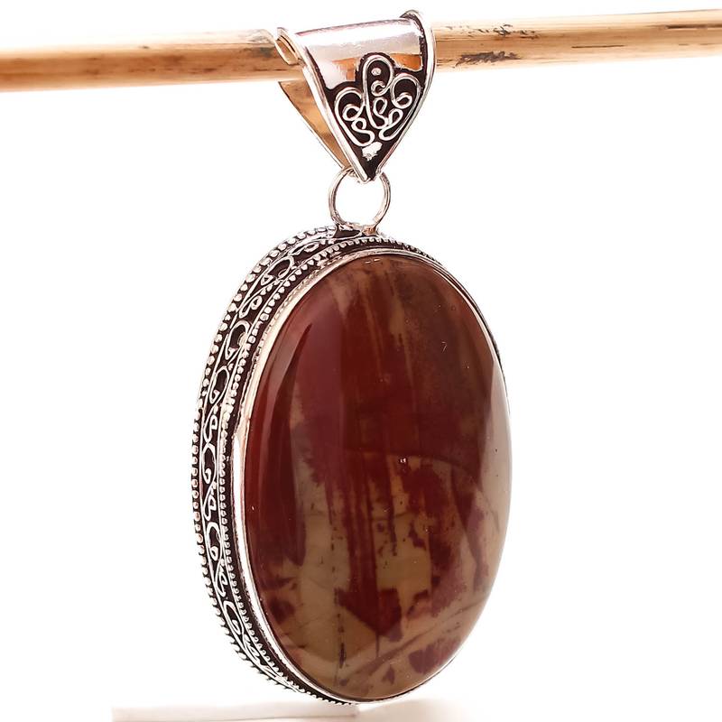 Butterfly jasper vintage style gemstone 925 silver jewelry pendant 2.38"