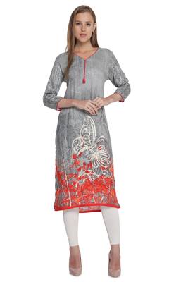 Grey printed rayon stitched kurti 1