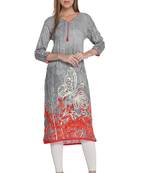 Grey printed rayon stitched kurti