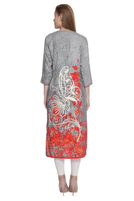 Grey printed rayon stitched kurti 2