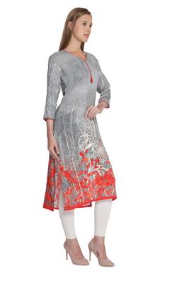 Grey printed rayon stitched kurti 3