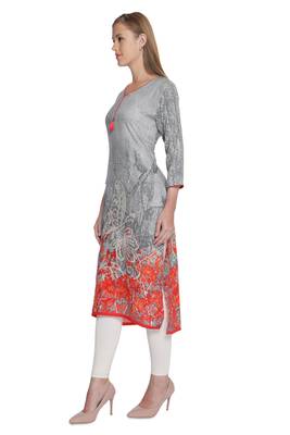 Grey printed rayon stitched kurti 4