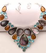 Rainbow mother of pearl gemstone handmade jewelry necklace 16-18"
