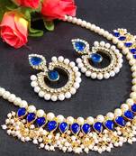 Blue Kundan Dulhan Pearl Polki Necklace Set
