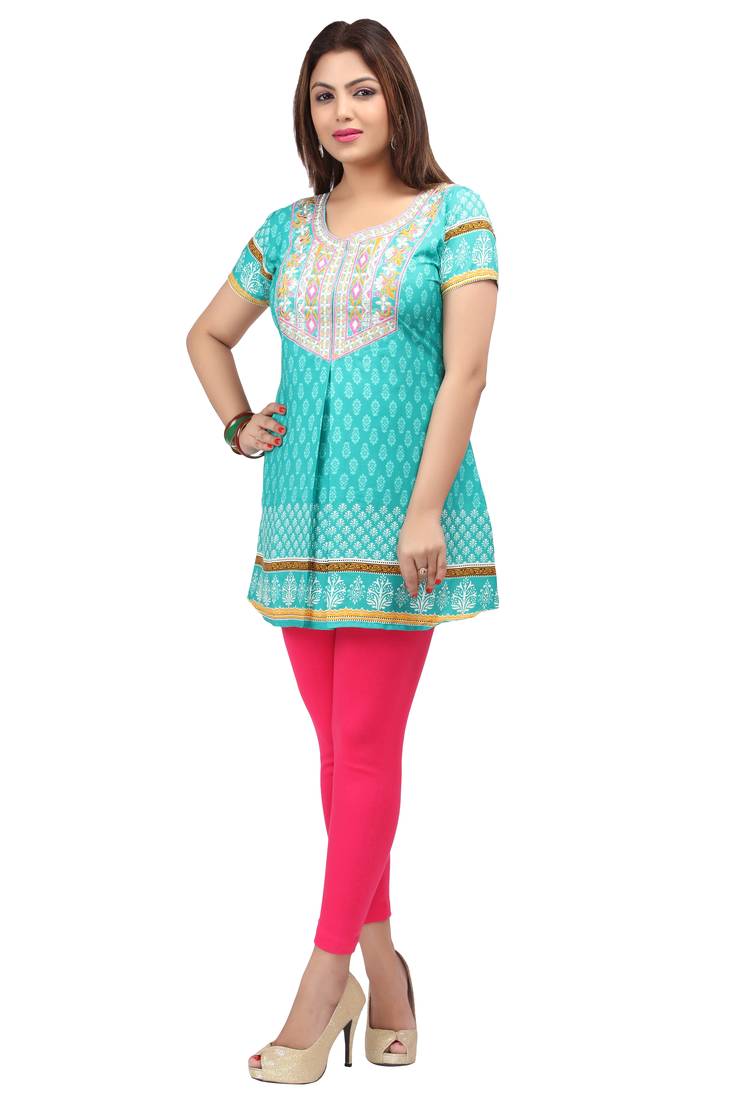 light cyan resham embroidery crepe  kurti