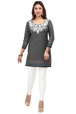 dark grey resham embroidery crepe  kurti 1