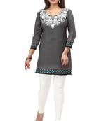 dark grey resham embroidery crepe  kurti