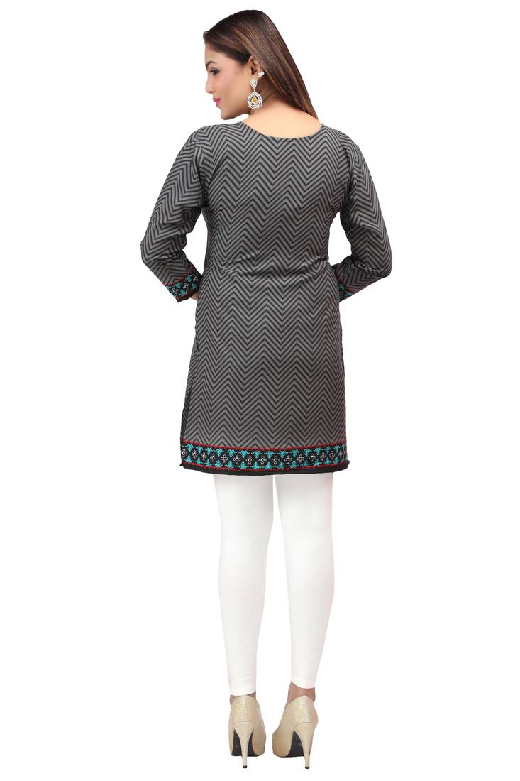 dark grey resham embroidery crepe  kurti