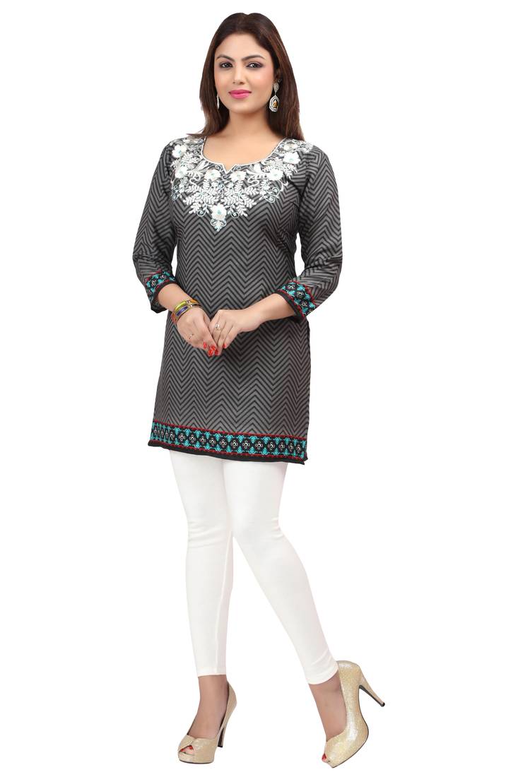 dark grey resham embroidery crepe  kurti