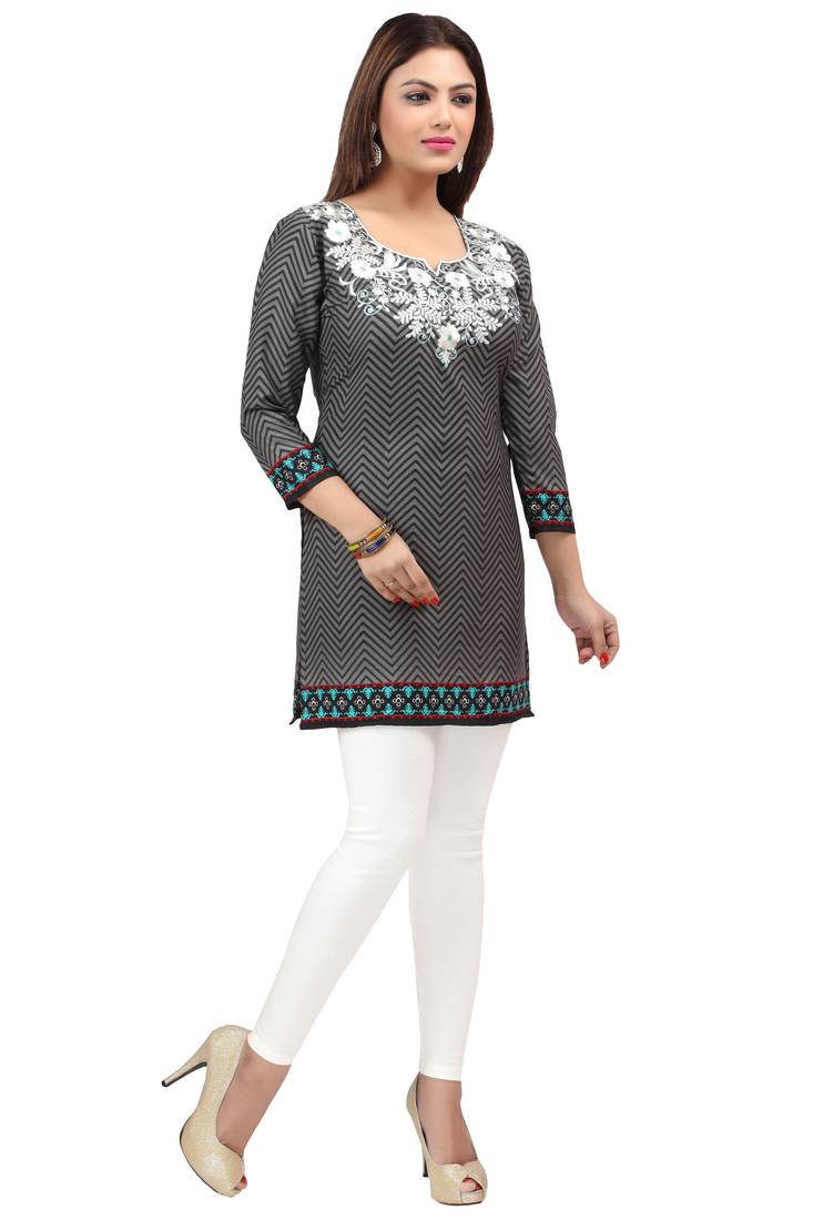 dark grey resham embroidery crepe  kurti