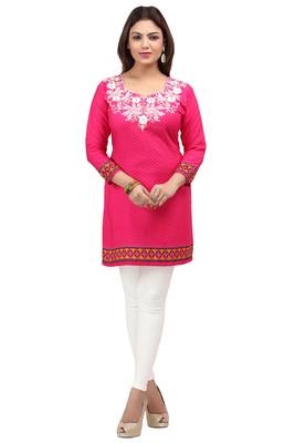 dark pink resham embroidery crepe  kurti 1