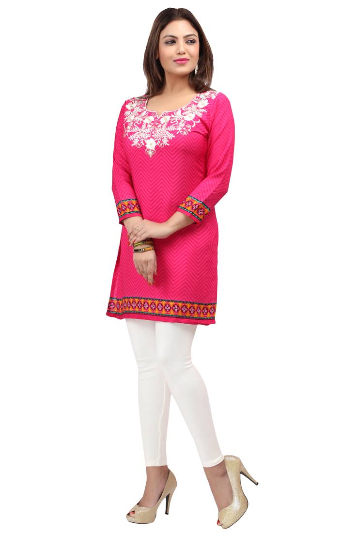 dark pink resham embroidery crepe  kurti