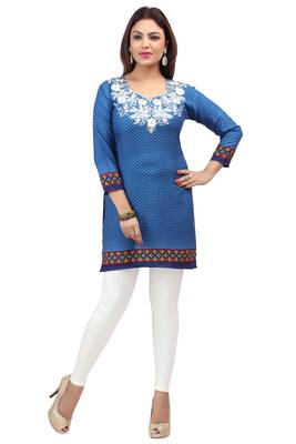 dark blue resham embroidery crepe  kurti 1