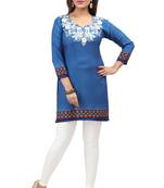 dark blue resham embroidery crepe  kurti