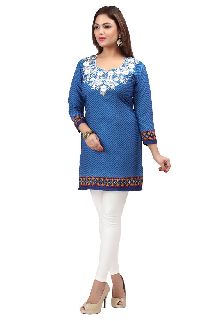 dark blue resham embroidery crepe  kurti