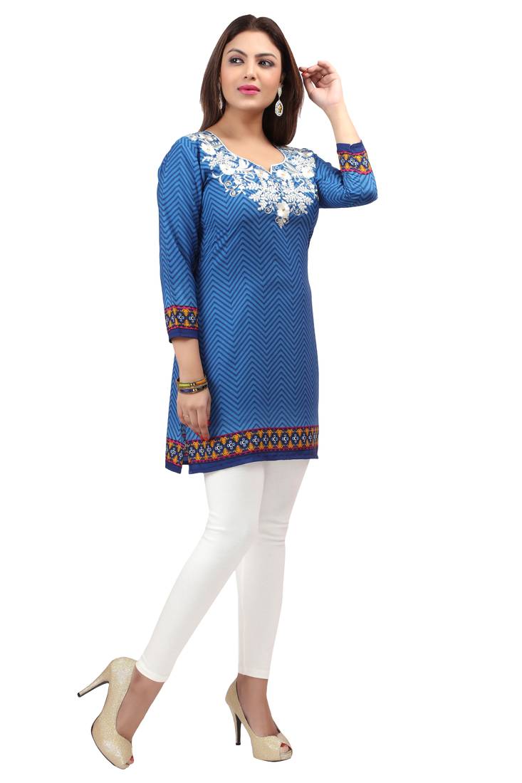 dark blue resham embroidery crepe  kurti