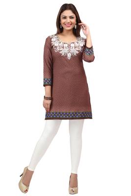 light brown resham embroidery crepe  kurti 1