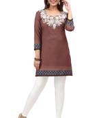 light brown resham embroidery crepe  kurti