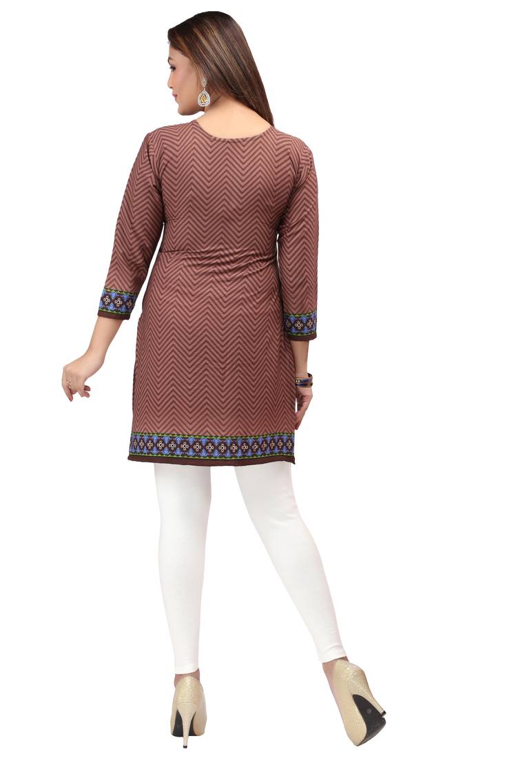 light brown resham embroidery crepe  kurti