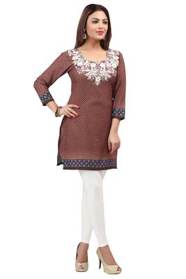 light brown resham embroidery crepe  kurti 4