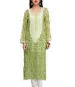 Green Embroidered Georgette Chikankari Kurti