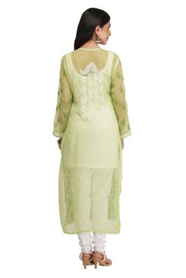 Green Embroidered Georgette Chikankari Kurti 2