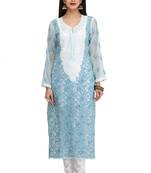 Blue Embroidered Georgette Chikankari Kurti