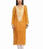 Mustard Embroidered Georgette Chikankari Kurti