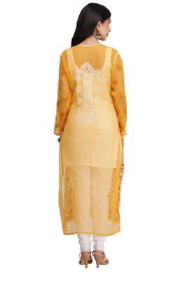Mustard Embroidered Georgette Chikankari Kurti 2