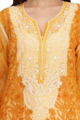 Mustard Embroidered Georgette Chikankari Kurti 4