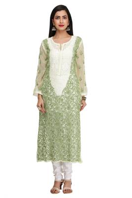 Green Embroidered Georgette Chikankari Kurti 1