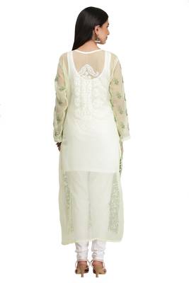 Green Embroidered Georgette Chikankari Kurti 2