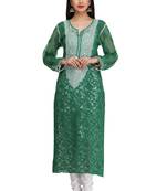 Green Embroidered Georgette Chikankari Kurti