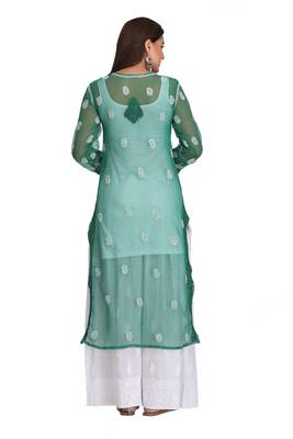 Dark Green Embroidered Georgette Chikankari Kurti 2