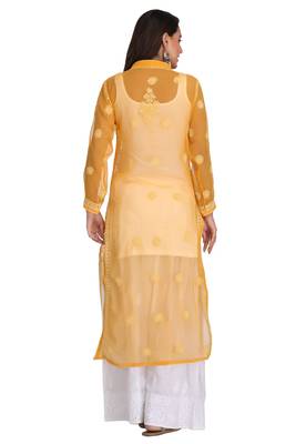 Mustard Embroidered Georgette Chikankari Kurti 3