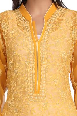 Mustard Embroidered Georgette Chikankari Kurti 4