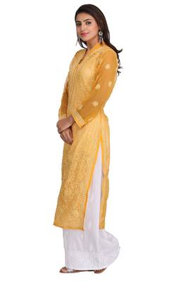 Mustard Embroidered Georgette Chikankari Kurti 5