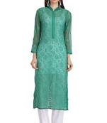 Green Embroidered Georgette Chikankari Kurti