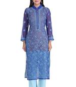 Royal Blue Embroidered Georgette Chikankari Kurti 